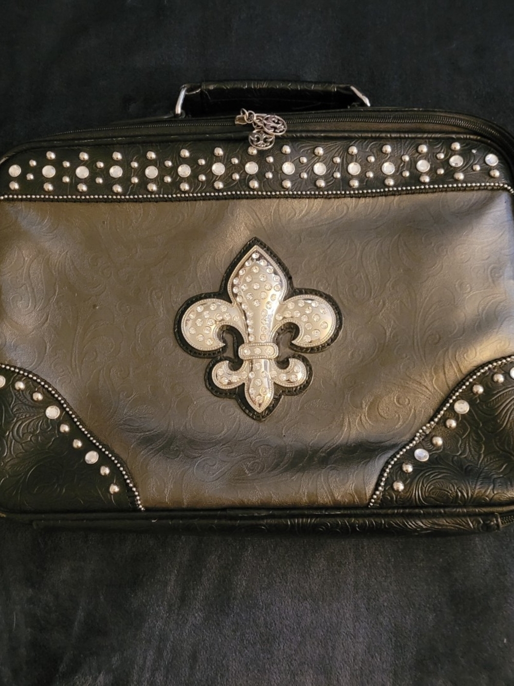 Black Fleur-de-Lis Embellished Laptop Briefcase